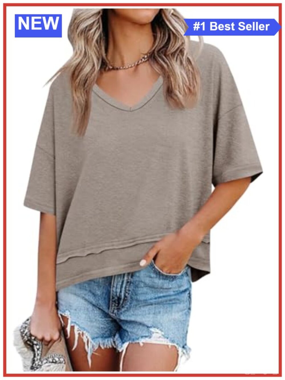 Womens Summer V Neck T Shirts Loose Fit Oversized Casual Tee